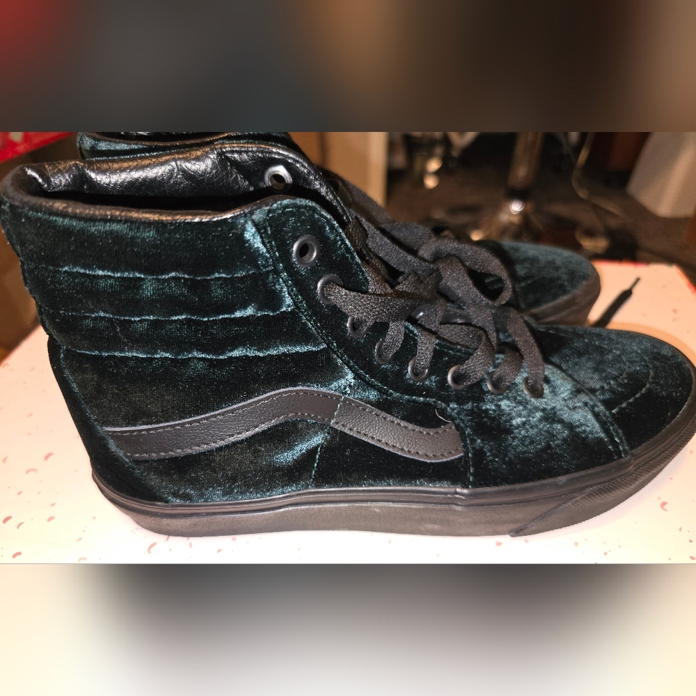 Dark Green Velvet Sneakers - Picture 4 of 11